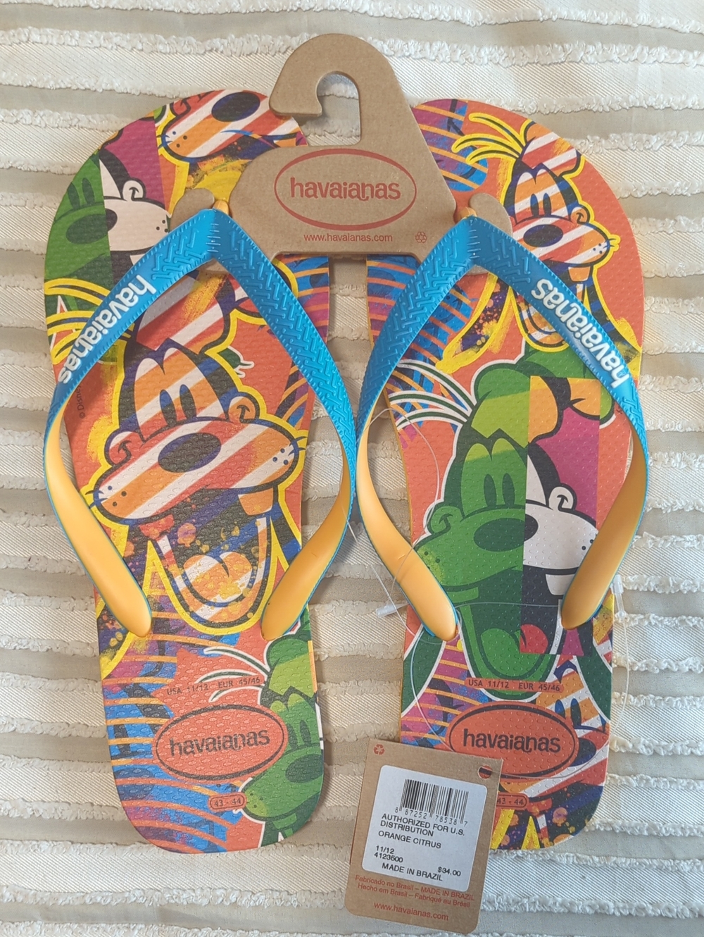 Disney Goofy Orange Citrus Havaianas NWT Sz 11/12